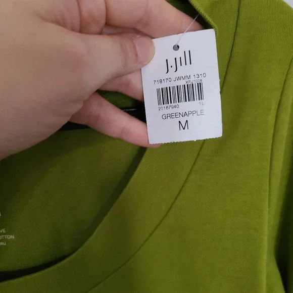 NWT J. Jill Green Apple Perfect Pima Long Sleeve Top Size Medium 100% PimaCotton - Picture 4 of 5